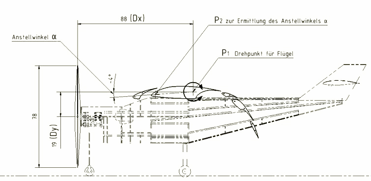 Sonicopter aircraft geometry and wing angle drawing